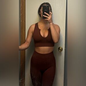 burnt orange/brown workout set